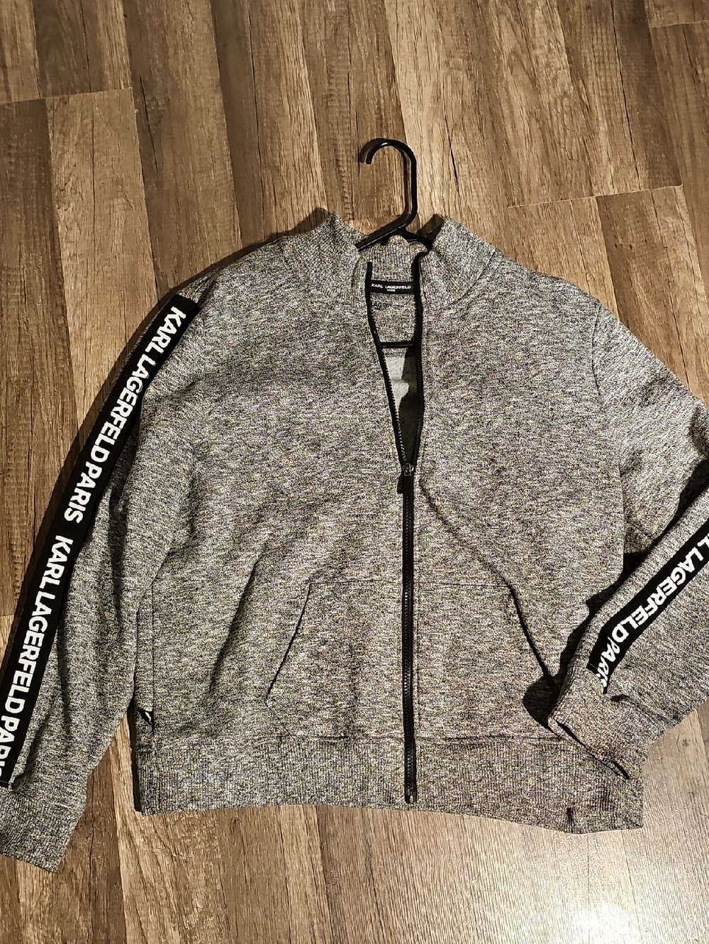 Karl Lagerfeld Gray Knit Zip-Up Jacket with Branded Sleeve Tape